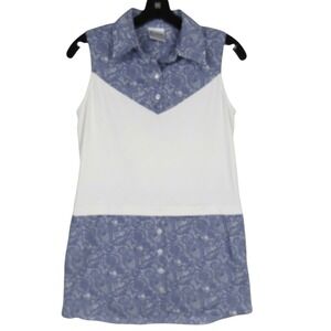 FINLEY Blue/White PAISLEY Sleeveless 2-BUTTONS Side Zip LAYERING TANK TOP Sz S